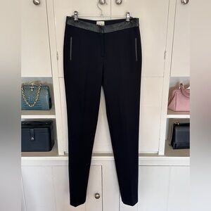 Reiss Black Verona Slim Leg Trousers with Leather Waistband and Accents
